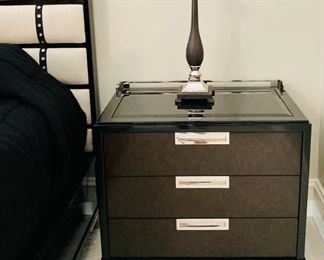 PAIR OF MARGE CARSON, LAKE SHORE DRIVE EBONY LACQUER NIGHT STANDS