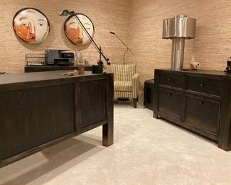 Pottery Barn office set, desk, 2 matching file consoles, matching console credenza