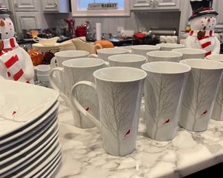 222 Fifth Winter Cardinal Plate and Mugs