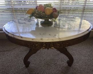 1960s marble top coffee table with center piece