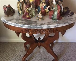 1960s marble top table with nativity scene