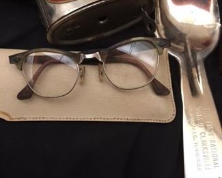 tin bank of the first national bank of clarksville, civil war spoon, old glasses and more
