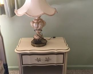 French provincial bed side table one of two with matching capodimonte lamps one of two lamps
