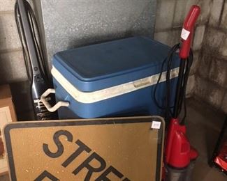 vacuum cleaners, coolers, street sign