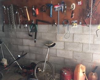 unicycle, and various working tools