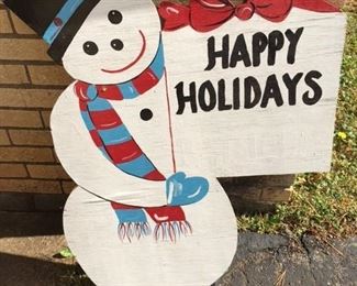 Snowman happy holidays wooden painted cutout