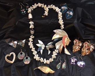 ladies jewelry collection, sterling earrings, pins, broach, matching earrings necklace
