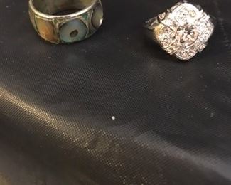 sterling silver gold band and white gold ring with diamonds