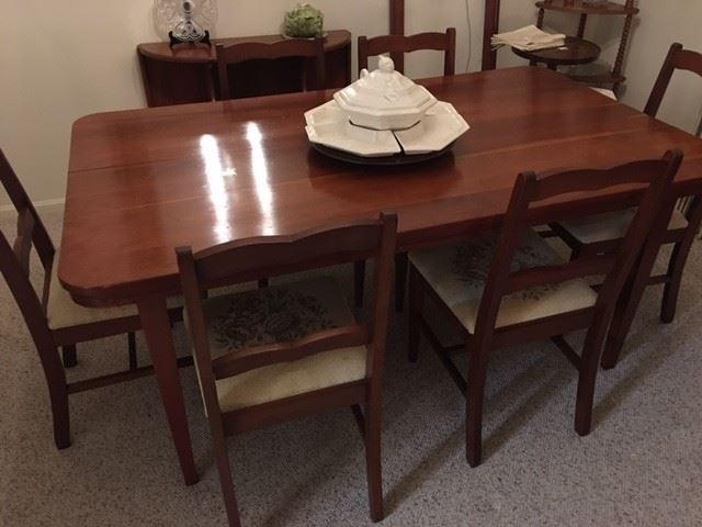 hand made Cherry dining room table with six matching chairs