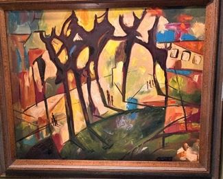 "Abstract Trees" by Tibor Tasnadi (He did not finish or sign this before he died.) 24 inches x 30 inches       
Born: 1929 - Monor Pest, Hungary
Died:   1995 - Houston, Texas