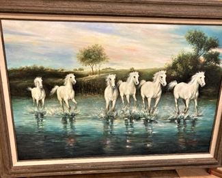 "White Horses" by Tibor Tasnadi (24 in. x 36 in.) -  Tasnadi was born in Vienna in 1929, but but died in 1995 in Houston, Texas.