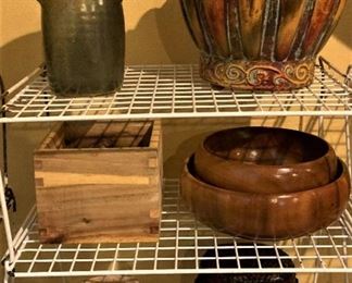 Pottery and hand carved bowls and boxes
