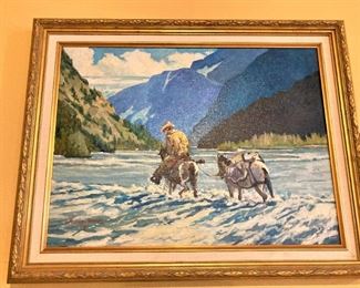 An original oil on canvas by the late Alaskan artist Marvin Mangus (1924-2009)
