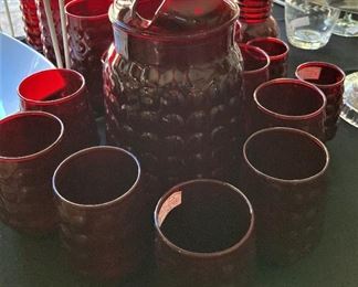 Red pitcher and glasses