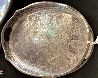 Etched silverplate oval tray