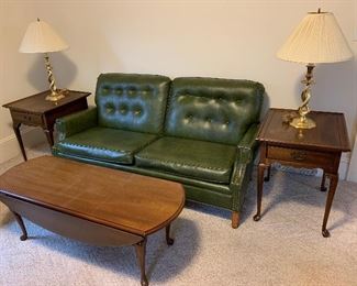 Vintage Sofa, Drop Sides Coffee Table & Globe Furniture End Tables