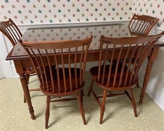 Dining Table (Glass Protected Top) & 4 Chairs