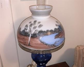 Cobalt Blue Paint Decorated Shade Lamp