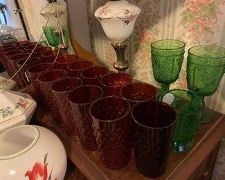 Hobnail Tumblers/Green Depression Glass