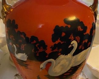 Hand Painted Swan Themed Nippon Vase
