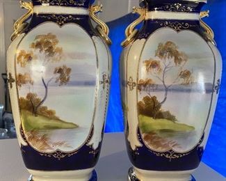 Pair of Hand Painted Noritake Vases