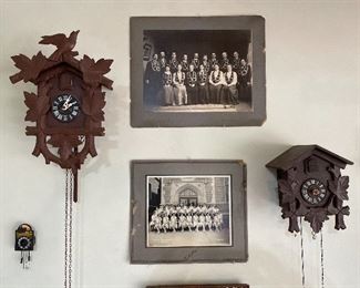 Wall cuckoo clocks and mantle cuckoo clock.