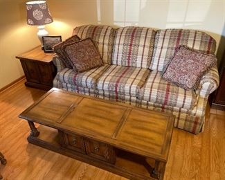 Couch, coffee table and end table. Gently used; no tears or rips. Minimal wear.