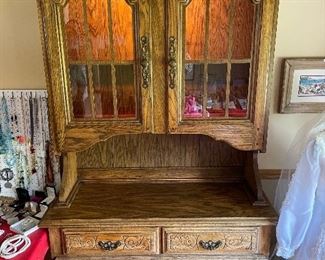 Lighted two piece china cabinet by Virginia house. Top half comes off for easy moving. Very well maintained and cared for.