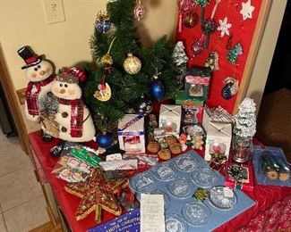 Small Christmas tree, handmade and vintage ornaments. Annual city of Crystal Lake ornaments.