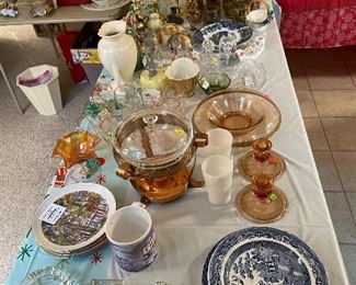Depression Glass and other vintage glassware.