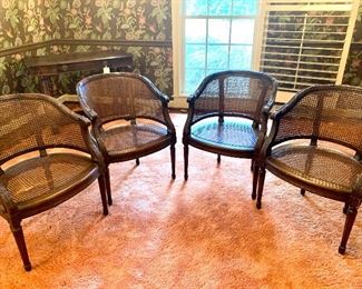 French Style Curved Back Chairs with Cane Seats and Backs