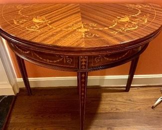 Vintage  Sheraton Style Half Round Table with Flip Top and Inlay