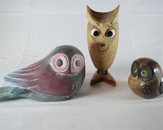 Wood owl figurines