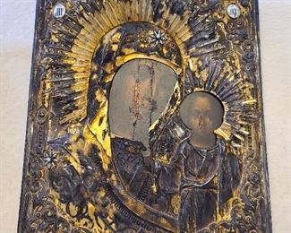 Antique Russian Religious Icon Sterling Silver Wall Plaque
