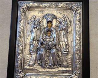 Greek Religious Icon Sterling Silver Wall Plaque