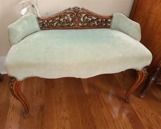 Antique Carved Upholstered Bench