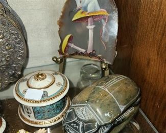 Lenox Trinket Box, Hardstone Scarab, & Handpainted Mineral Specimen