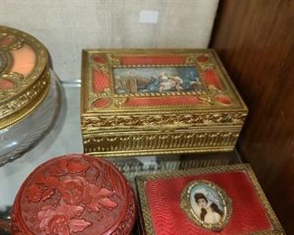 Antique Vanity Set & Cinnebar Style Trinket Box