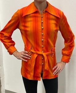 Retro Button Up Orange Belted Shirt by TanJay 1970's