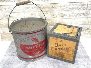 Vintage Mit Shel minnow bucket & bait canteen box 