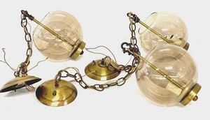 Mid Century Hanging Pendant Lights w/ Smoky Glass Globes