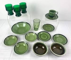 Fuji Stone Dishes & Green Glassware 