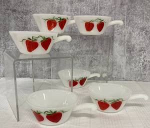 6 Hand Painted Vintage Milk Glass Bowls
