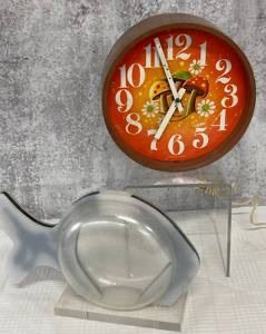Vintage clock & lucite fish bank