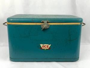 Vintage Turquoise Ace Metal Cooler