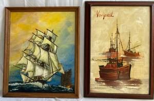 Vintage Acrylic Paintings of Sailboats- Vanguard Studios "Van Gaard" 