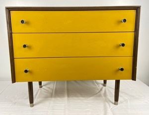 Mid Century Wood Dresser W/ Yellow Gold Drawers