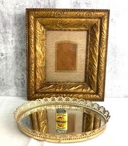 Vintage Gilded Frame, Vanity Tray and Camel Lighter