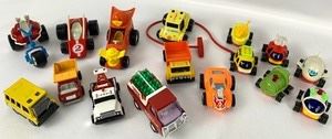 16 vintage small toys, cars and trucks