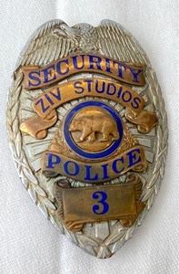 1950 Ziv Television Studios Eagle Top Security Police Badge- Entenmann LA #3